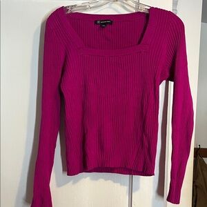 INC International Concepts Fuchsia Ribbed Square Neck Long Sleeve Top
